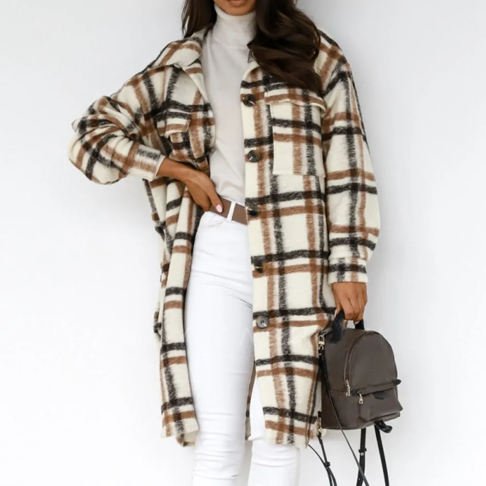 Plaid Shirt Style Oversized Coat