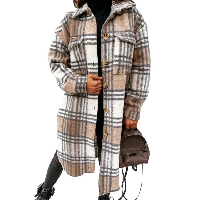 Plaid Shirt Style Oversized Coat