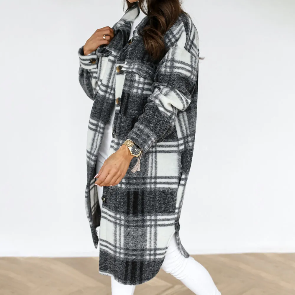 Plaid Shirt Style Oversized Coat