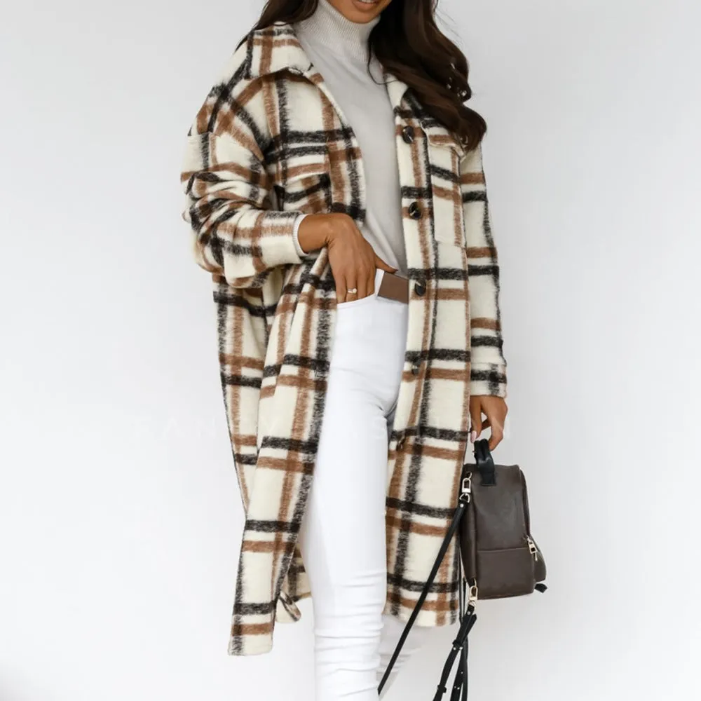 Plaid Shirt Style Oversized Coat