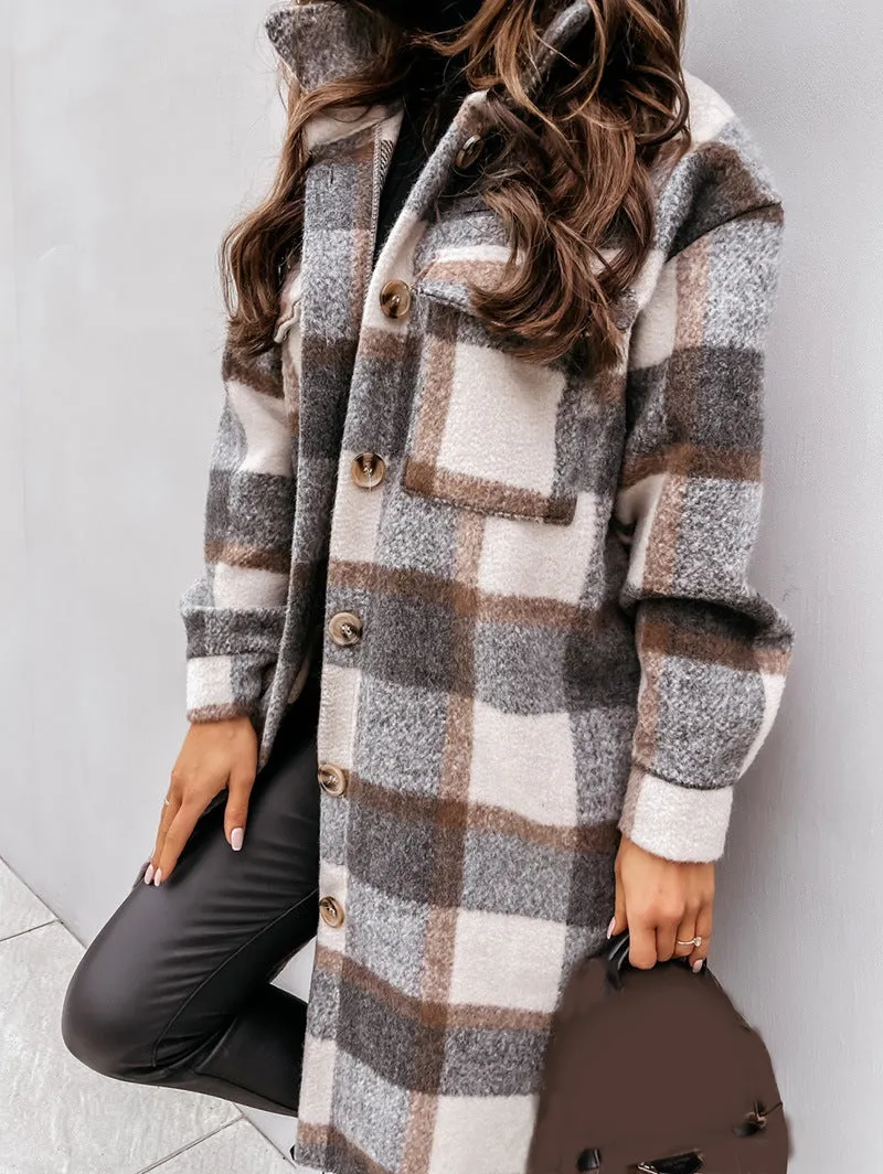 Plaid Shirt Style Oversized Coat