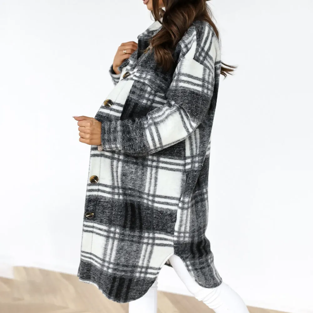 Plaid Shirt Style Oversized Coat