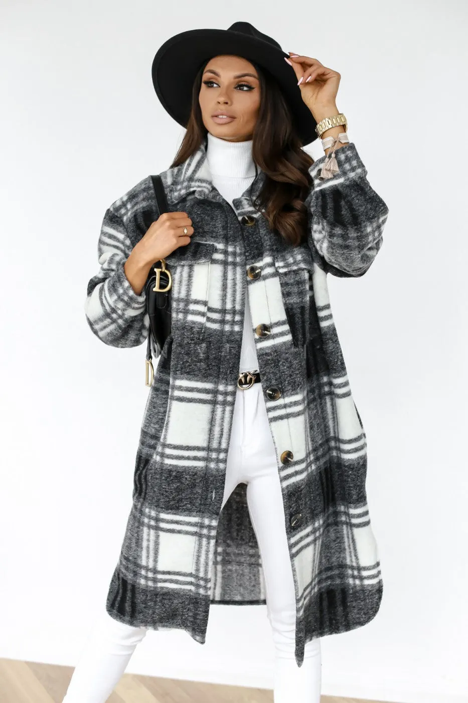 Plaid Shirt Style Oversized Coat