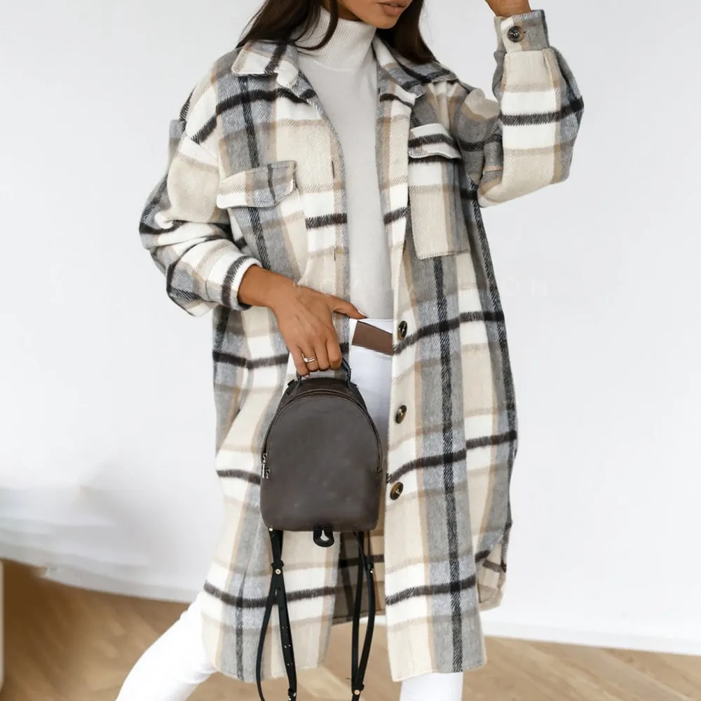 Plaid Shirt Style Oversized Coat