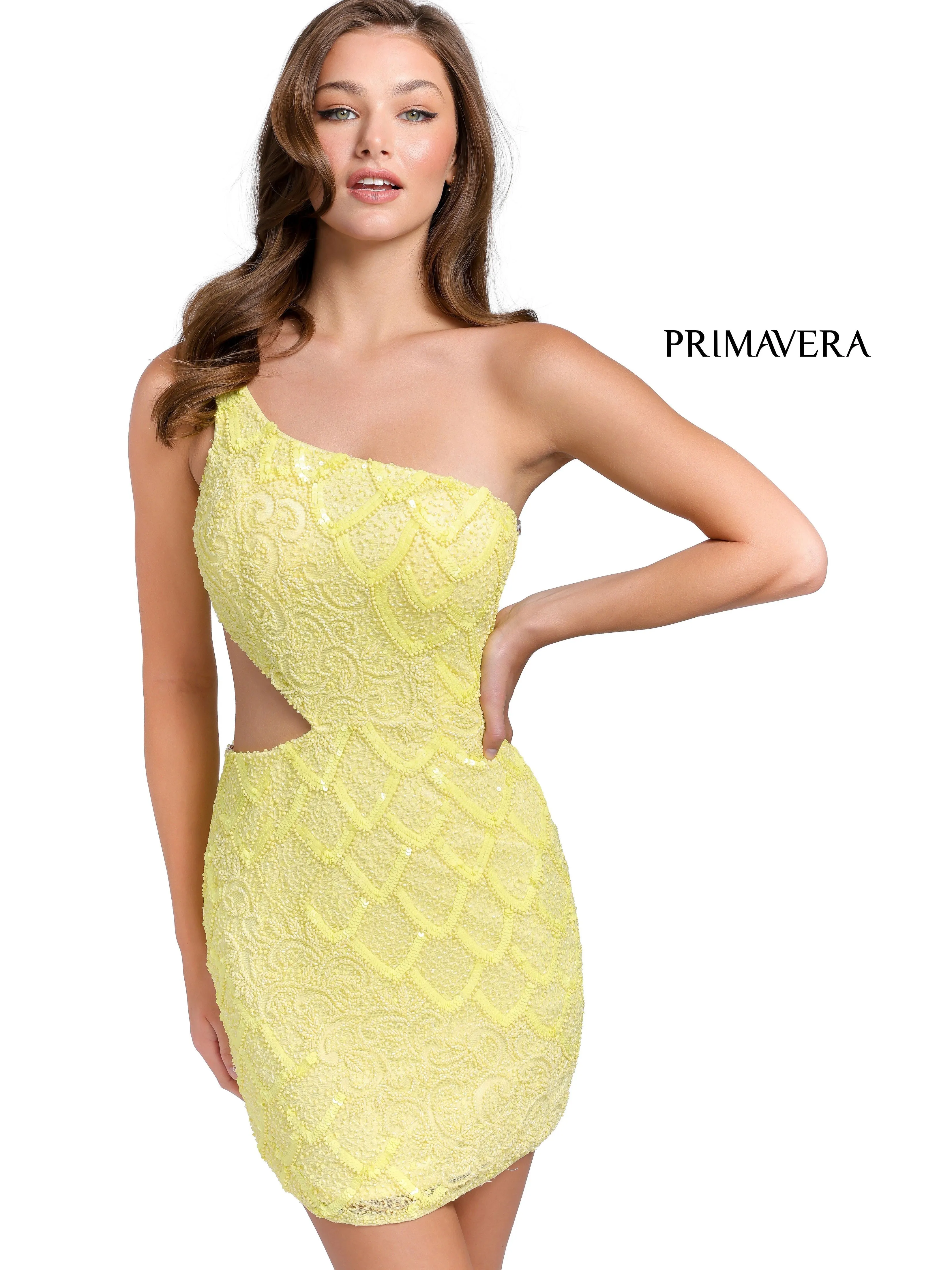 Primavera Couture 3504 Size 12 Sage Green One Shoulder Cut Out Cocktail Dress