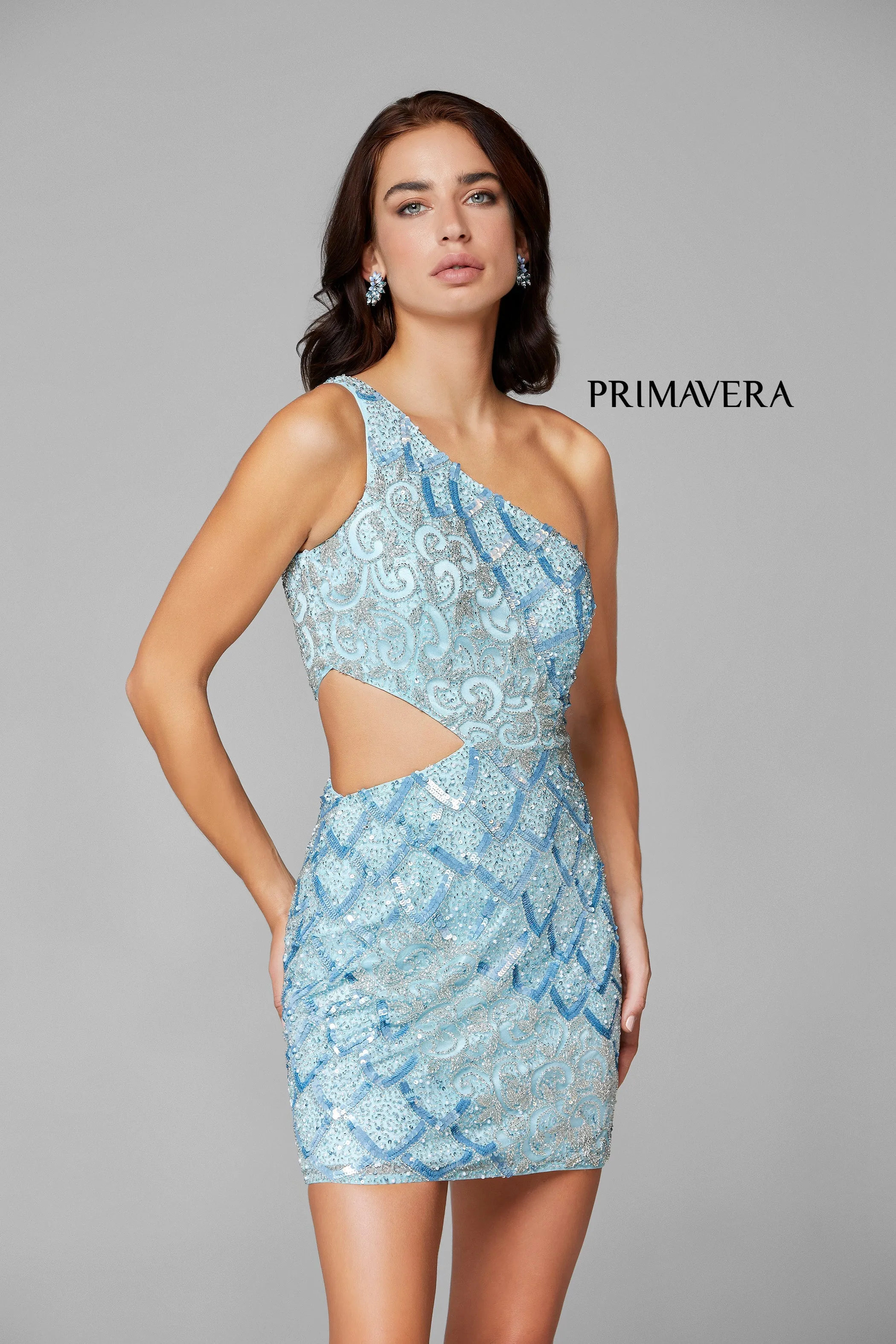 Primavera Couture 3504 Size 12 Sage Green One Shoulder Cut Out Cocktail Dress