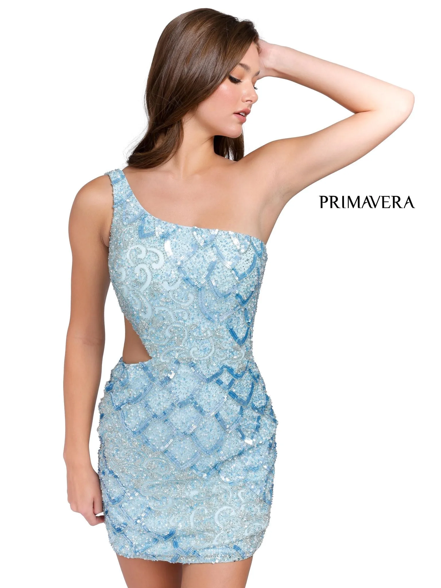Primavera Couture 3504 Size 12 Sage Green One Shoulder Cut Out Cocktail Dress