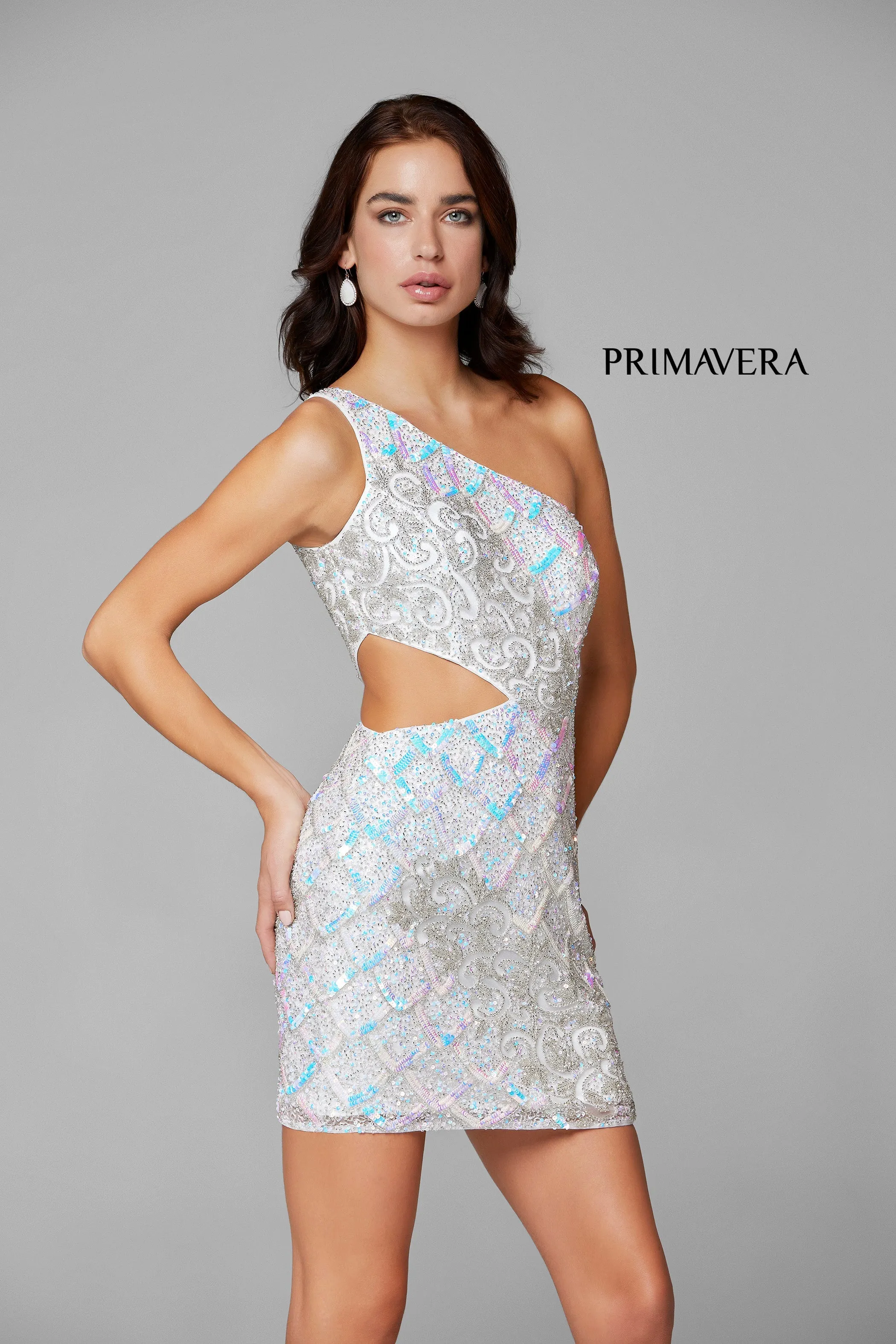 Primavera Couture 3504 Size 12 Sage Green One Shoulder Cut Out Cocktail Dress