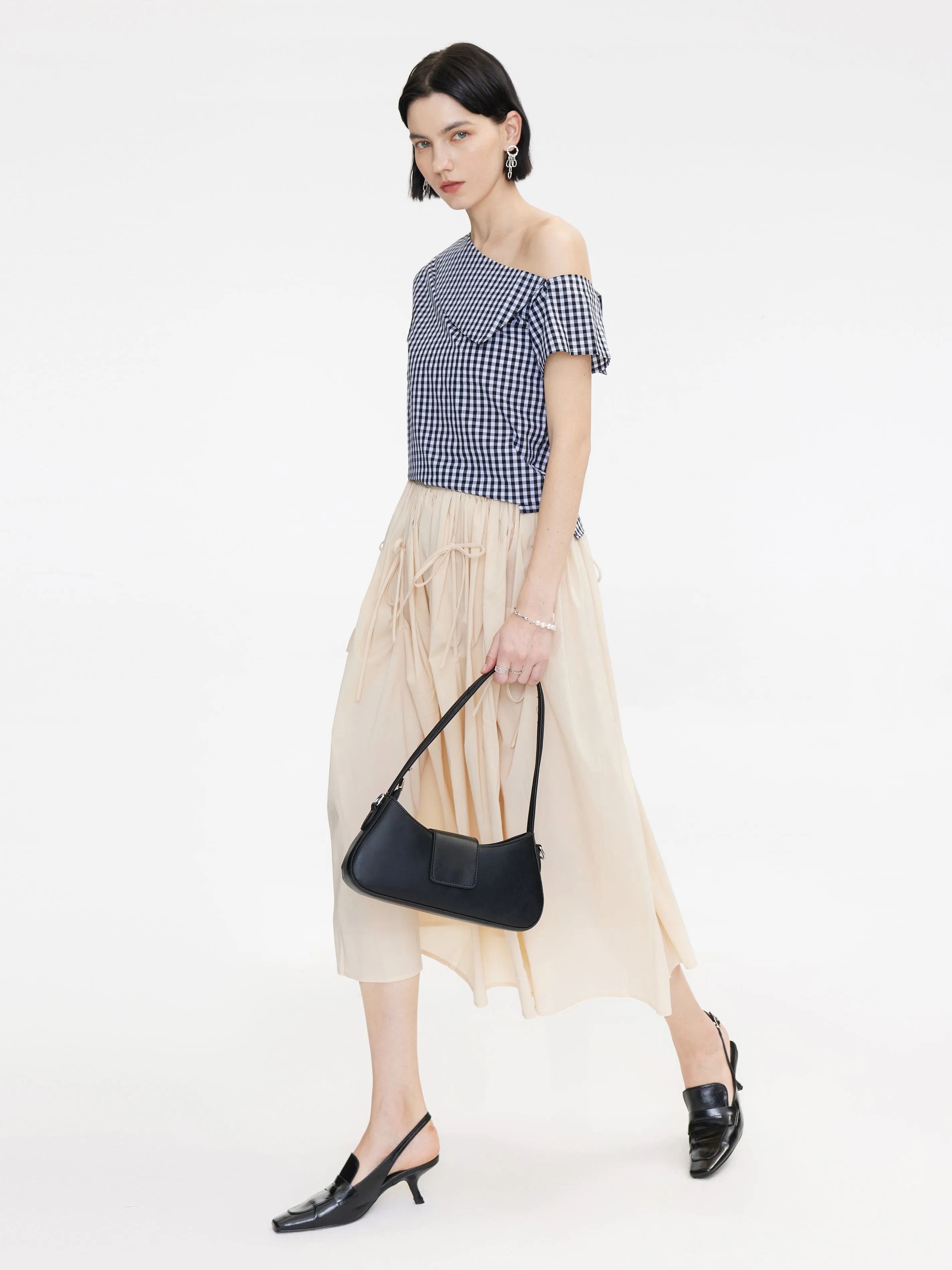 Ruched Waist Tied Up Midi Skirt