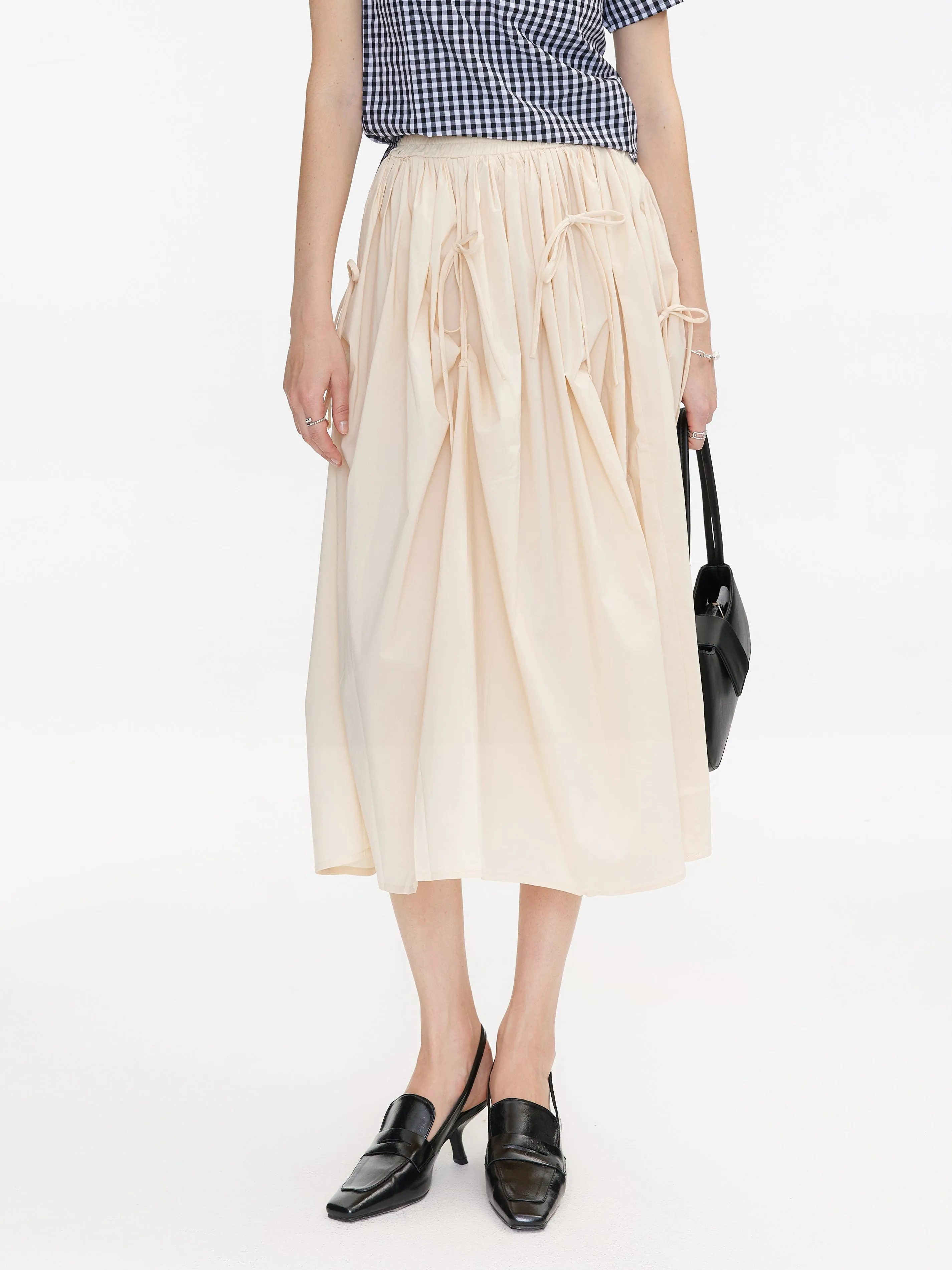 Ruched Waist Tied Up Midi Skirt