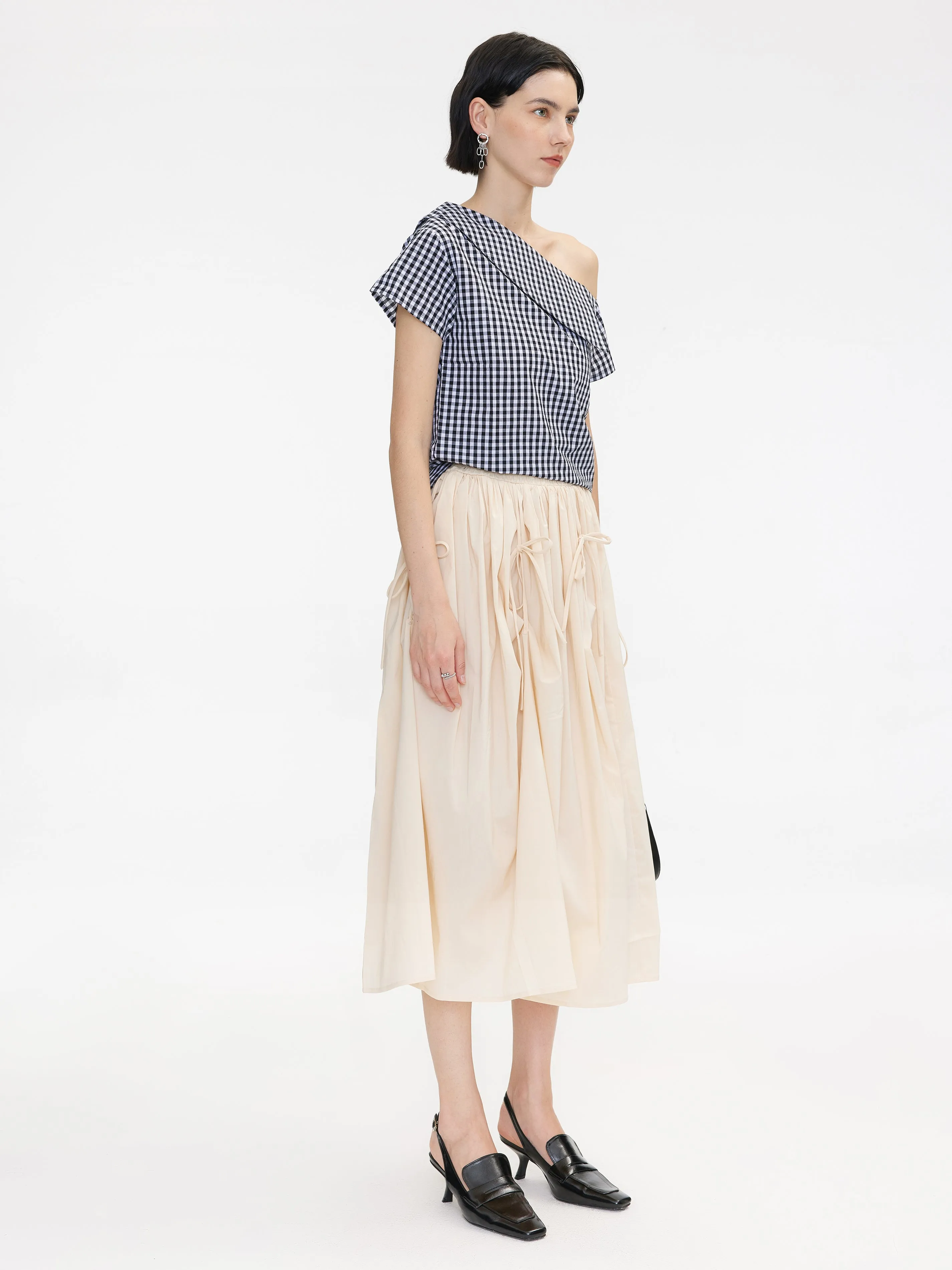 Ruched Waist Tied Up Midi Skirt