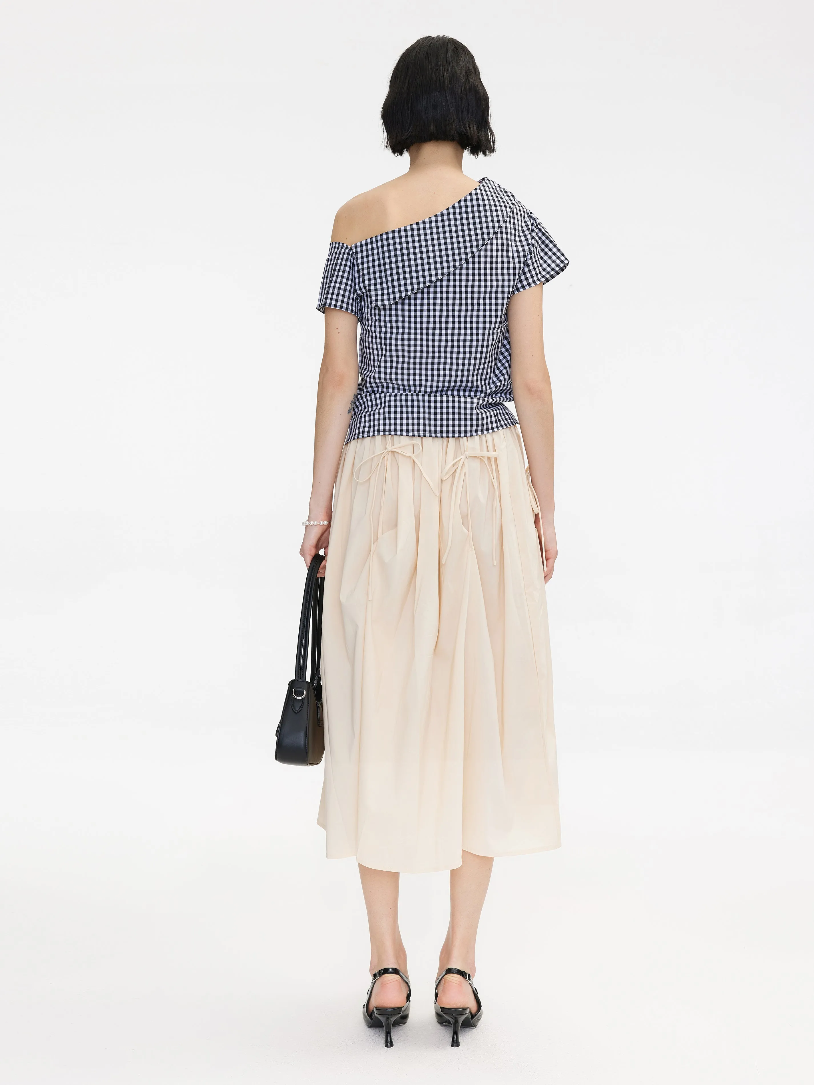 Ruched Waist Tied Up Midi Skirt