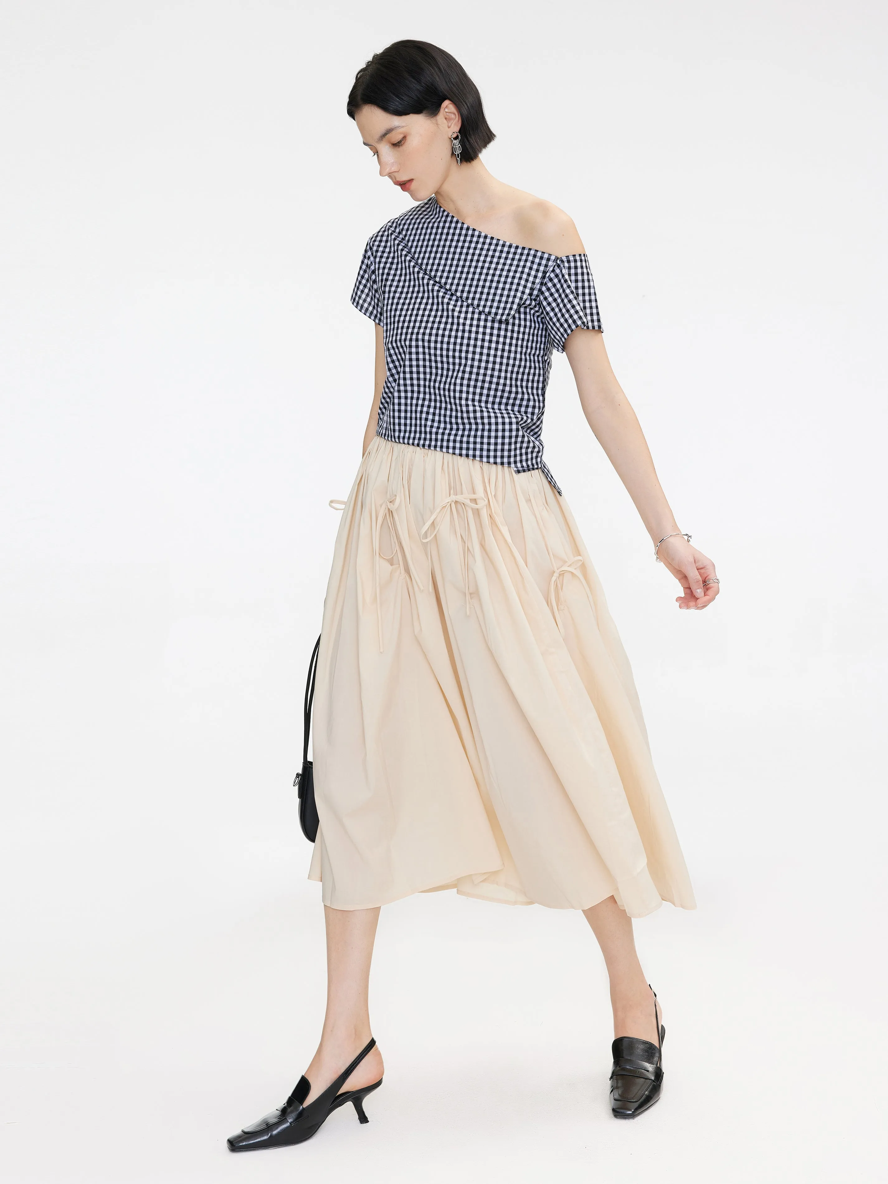 Ruched Waist Tied Up Midi Skirt