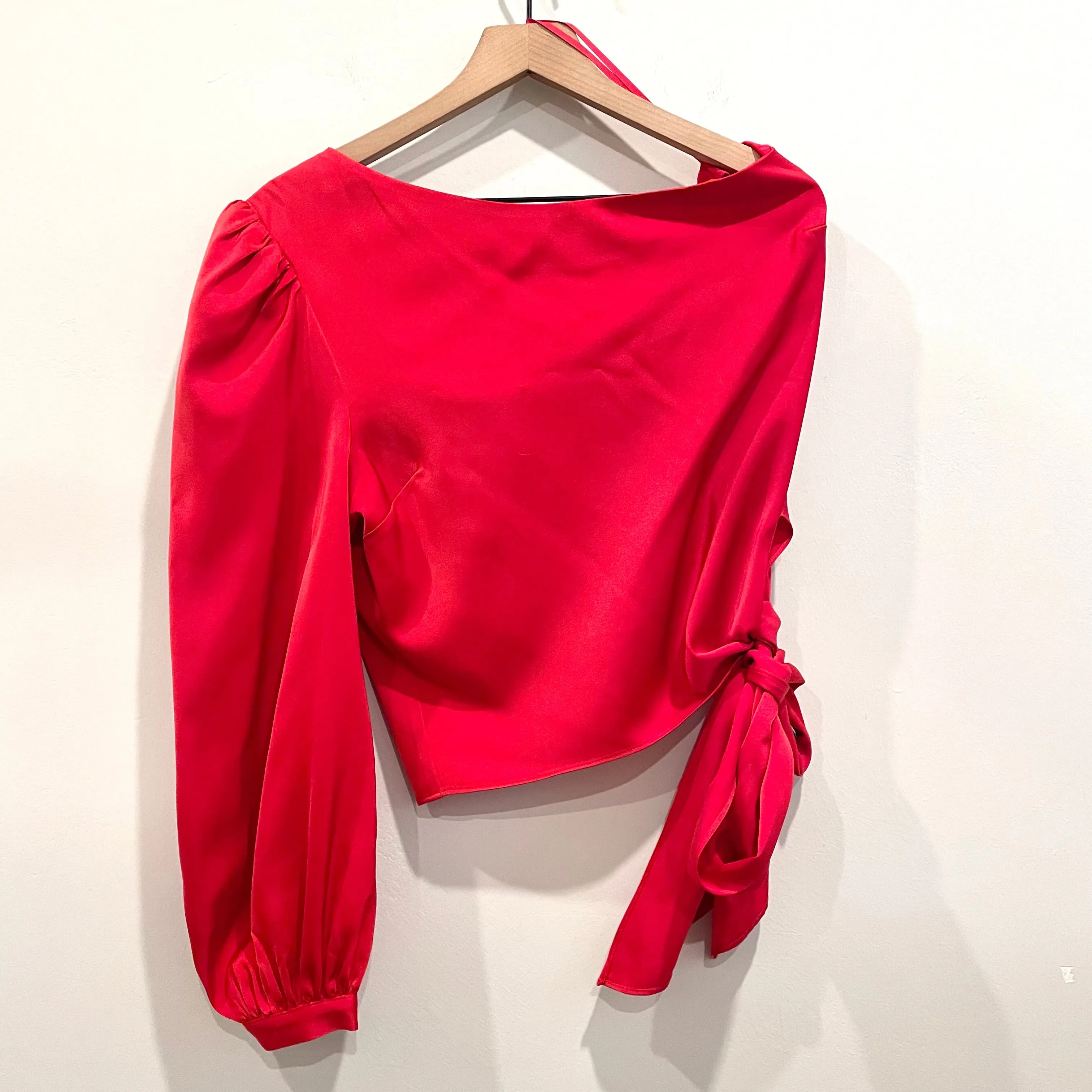 Satin One Shoulder Tie Front Top