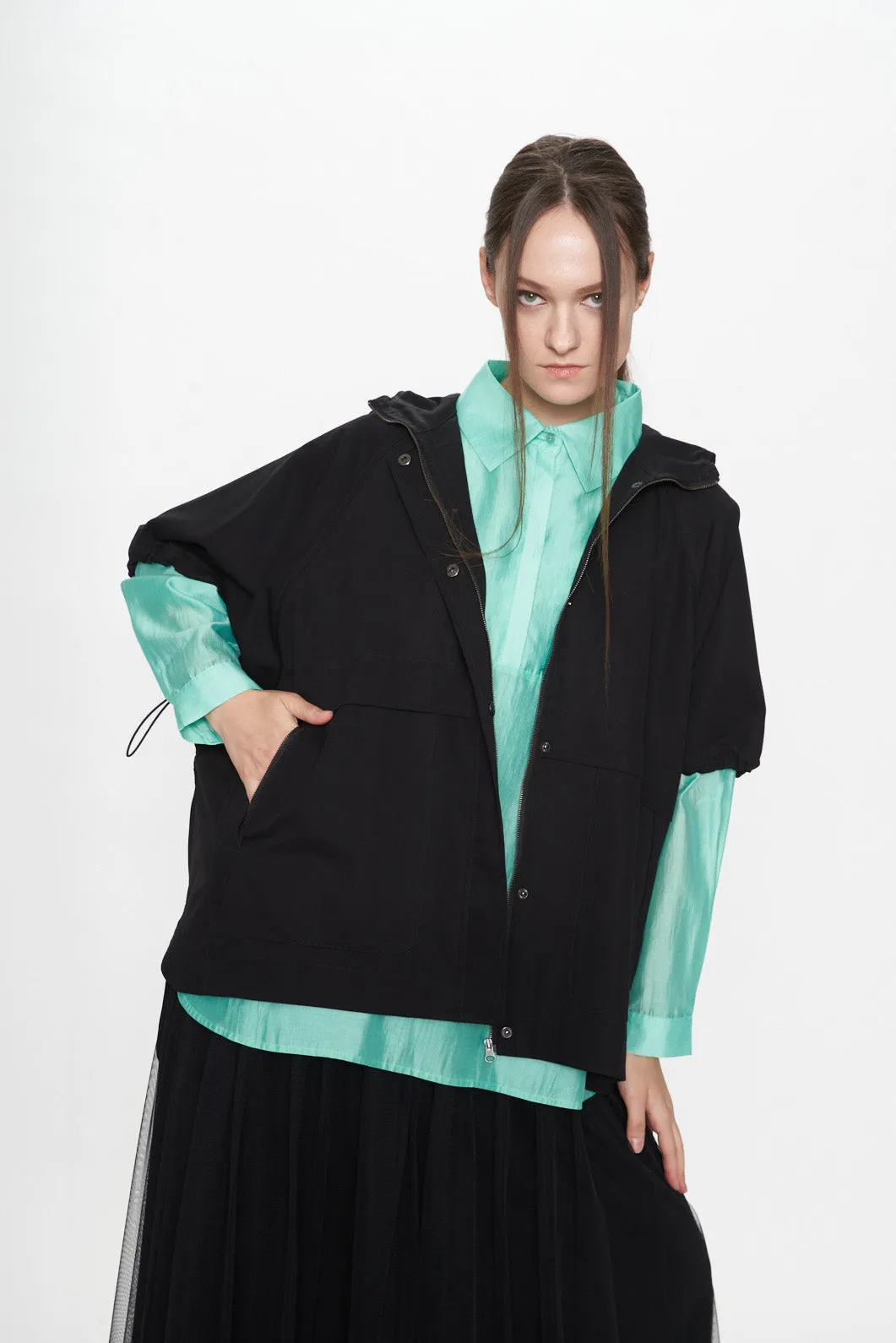 See Through Sleeve Tencel Blouse