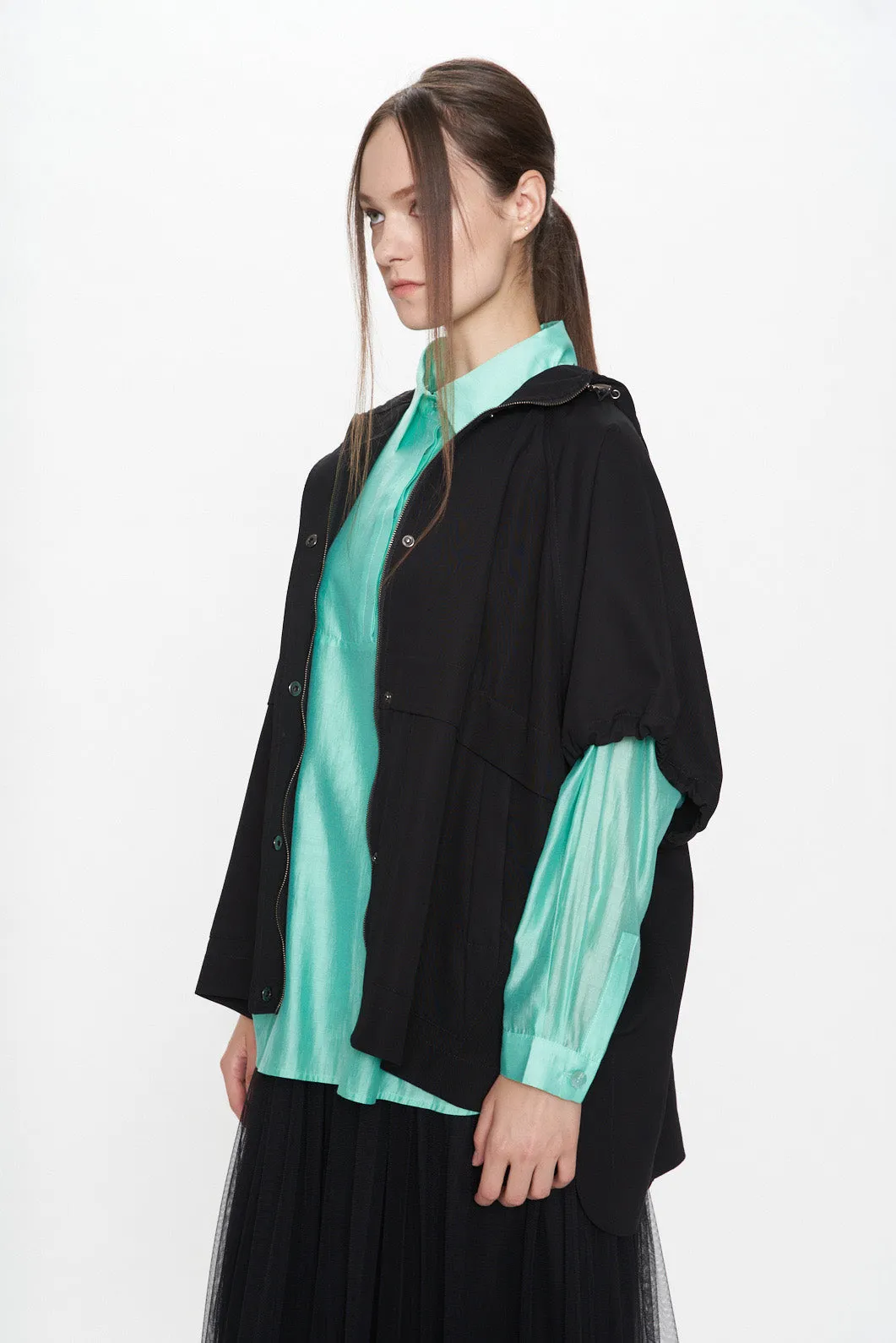 See Through Sleeve Tencel Blouse