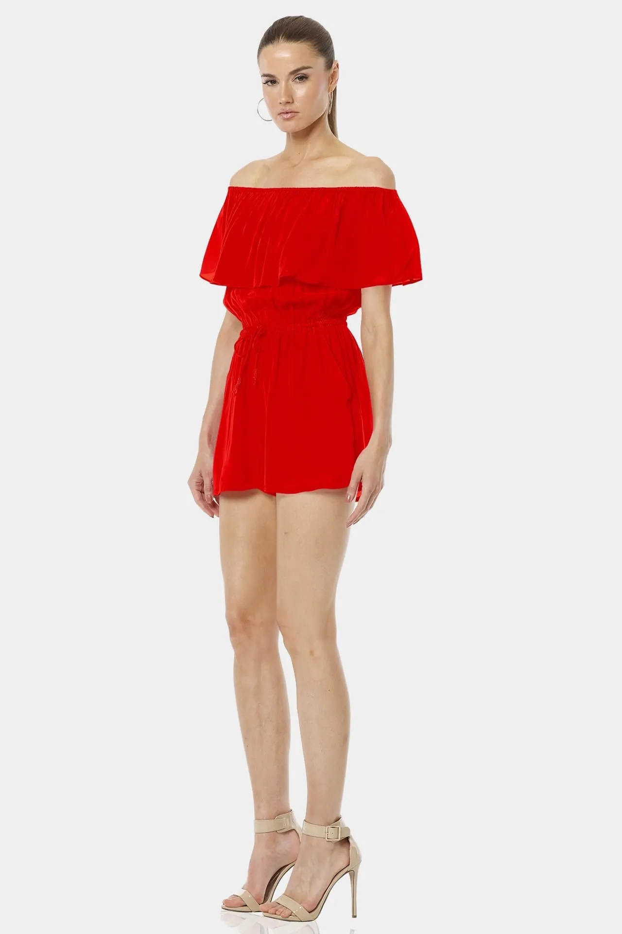 Serenity Red Lava Mini Off Shoulder Dress