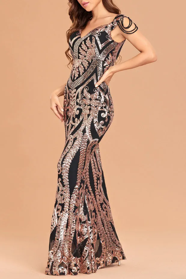 Sexy Mermaid V-Neck Cap Sleeve Formal Dress Evening Gown