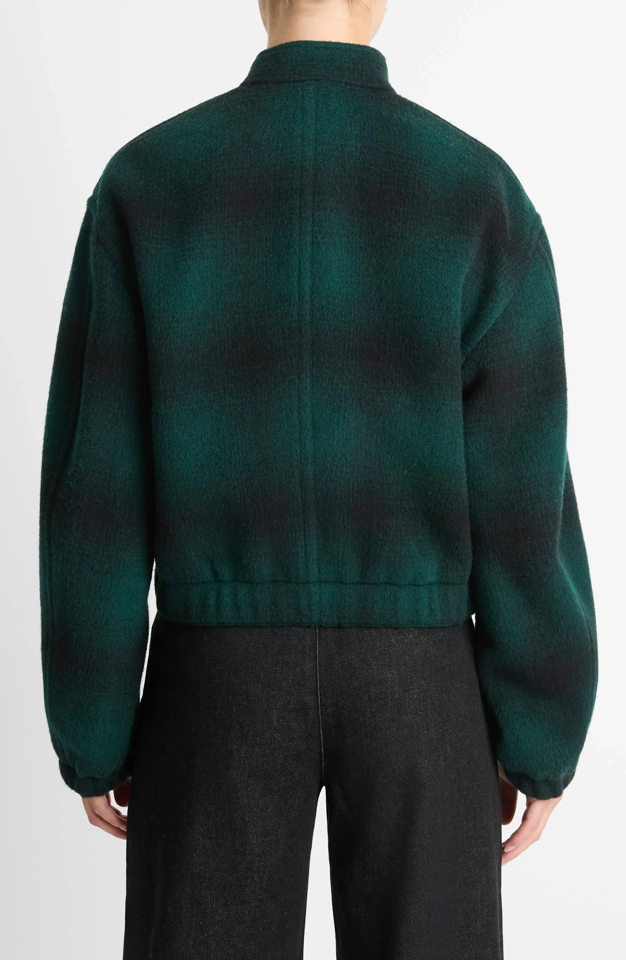 Shadow Plaid Women's Wool Blend Bomber Jacket By TJS