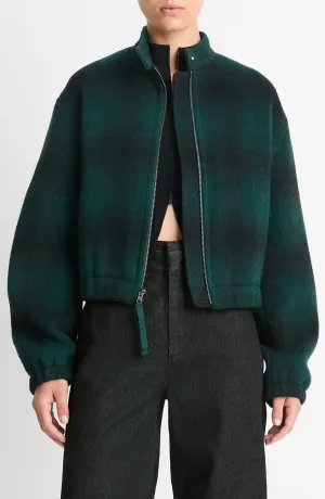 Shadow Plaid Women's Wool Blend Bomber Jacket By TJS
