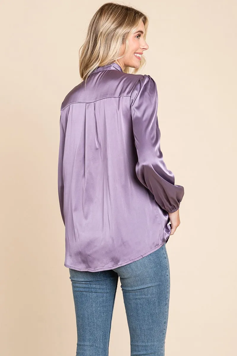 Tie Neck Long Sleeve Satin Blouse Shirts