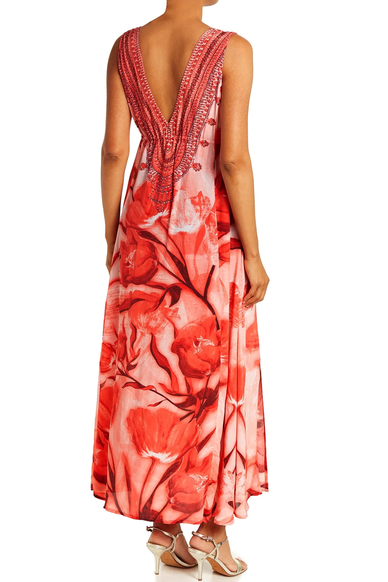 Tulip Print V-Neck Maxi Dress
