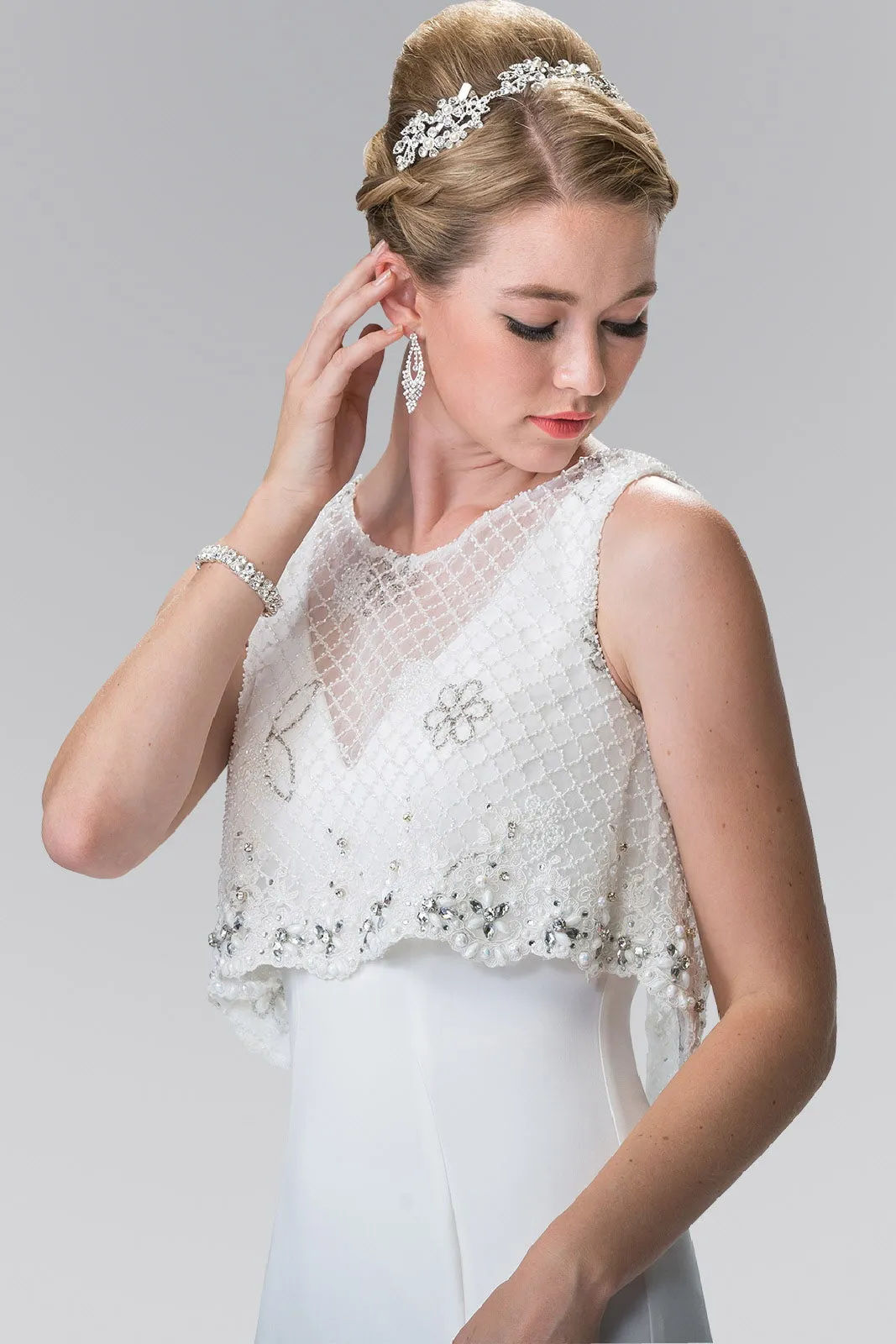 V-neck Long Dress with Detachable Beaded Lace Top
