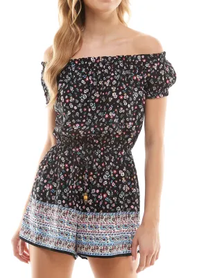 Women's Floral Printed Romper,Black